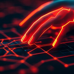 Poster - Glowing hand interacts with digital grid interface.