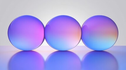 Leinwandbilder - Translucent Glass Spheres in Gradient Blue Purple Pink on Reflective Surface