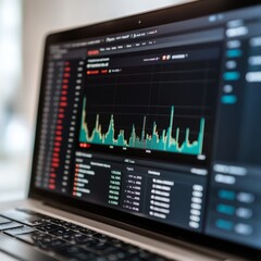 Poster - Laptop screen displaying financial data, graphs, and charts.