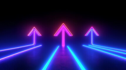Poster - Neon Arrows Rising Upward with Abstract Geometric Background
