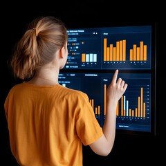 Poster - Woman analyzing data on a large screen.