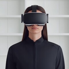 Poster - Woman wearing a VR headset, experiencing virtual reality.