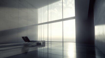 Poster - Modern Minimalist Interior with Large Windows and Natural Light