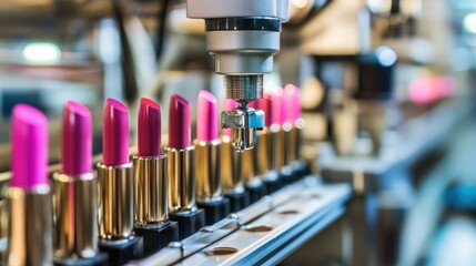 Poster - Automated Machine Filling Lipstick Containers in Cosmetics Factory