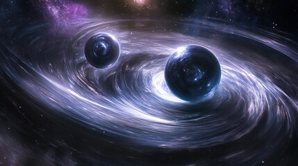 Wall Mural - Cosmic Dance: Binary Stars Orbiting a Black Hole