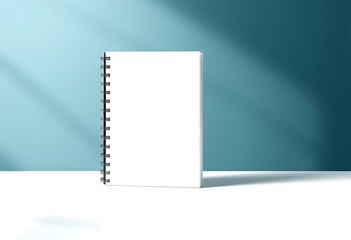 Poster - Blank Spiral Notebook Mockup White Pages Teal Background