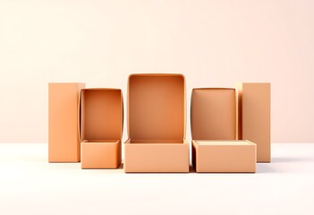 Poster - Beige Cardboard Boxes Packaging Mockup Open and Closed Empty