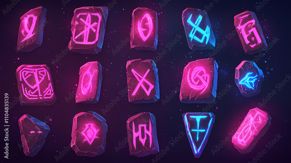 An ancient wood ui runic alphabet item illustration with viking stone ...