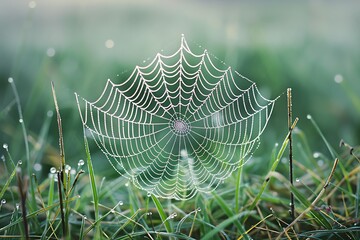 Wall Mural - spider web with dew drops