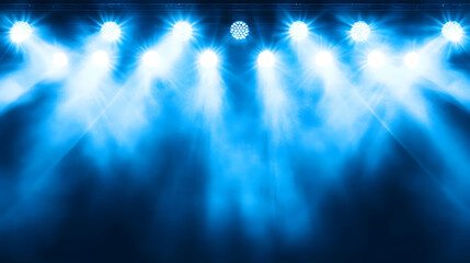 Poster - A vibrant display of blue stage lights illuminating a dark background, creating an energetic atmosphere perfect for performances