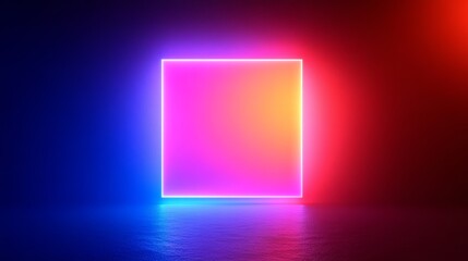 Poster - Abstract Neon Square Frame with Colorful Gradient Background and Glowing Light Effect