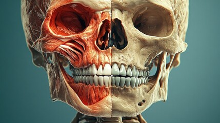 Poster - anatomical study of human skull and muscle structures medical research lab 3d render