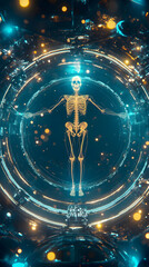 Poster - Futuristic skeleton visualization digital realm 3d animation sci-fi environment aerial view conceptual art for health awareness