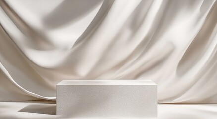 Aufkleber - White Podium Background with Luxury Draped Silk Fabric for Cosmetic Product Showcase and Minimalist Aesthetic