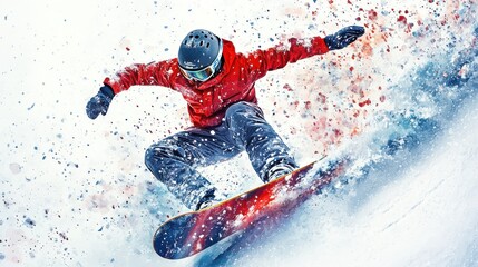 Snowboarder Competing in Dynamic Downhill Race