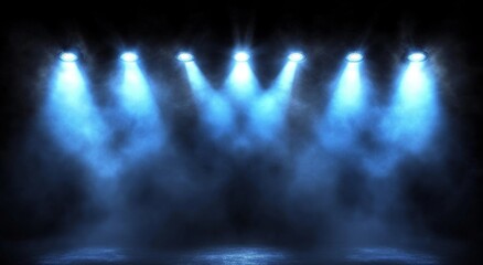 Aufkleber - Dramatic Blue Spotlight Lighting on a Foggy Stage at Night