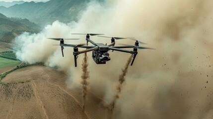 Poster - Homemade drone maneuvering through air defenses aerial view nature environment action-packed scene for technology enthusiasts
