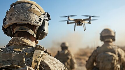 Leinwandbilder - Enhancing battlefield coordination soldiers and drone integration standards in military operations tactical environments and strategic command