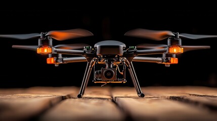 Fototapete - Closeup of a homemade drone rigged with small explosive devices indoor workshop technology showcase craftsmanship environment detailed viewpoint drone engineering concept for enhanced seo impact