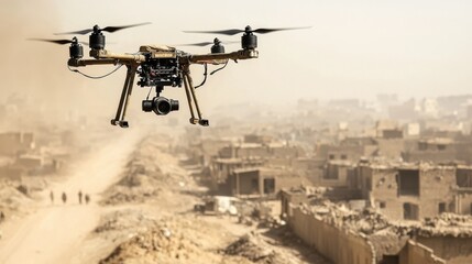 Poster - Homemade aerial drone equipped with small explosives in urban warfare scenarios equipment analysis desert environment tactical viewpoint explosive technology concepts for increased awareness