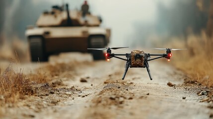 Leinwandbilder - Remote-controlled drone deployment with improvised explosive standard in military operations aerial surveillance tactical evaluation
