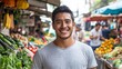 © Jakkarin - Young Man Exploring Vibrant Local Market with Fresh Produce - Lively Atmosphere and Colorful Stalls