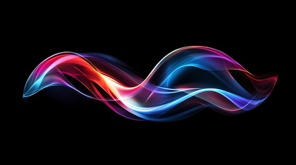 Poster - A colorful wave of light in shades of red, blue, and purple, flowing gracefully against a black background, creating a captivating visual effect for modern design.
