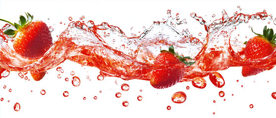 Aufkleber - Fresh strawberries splash in vibrant red juice against white background, creating dynamic and refreshing scene. motion and vivid colors evoke sense of energy and freshness
