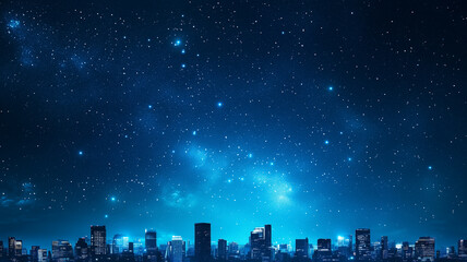 Poster - vibrant nighttime city skyline under starry sky, illuminated by peak energy generation, creates serene and captivating atmosphere