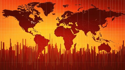 Poster - Abstract World Map with Sound Wave Pattern in Bright Colors