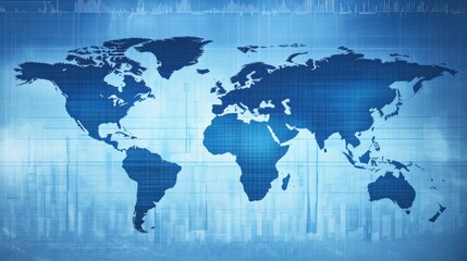 Poster - Blue World Map with Digital Elements and Data Visualization Background