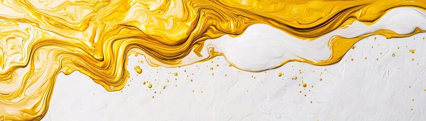 Poster - Abstract yellow and white paint swirl creating a vibrant and dynamic background with fluid textures and designs.
