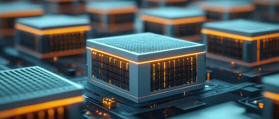 Poster - Close-up view of microchips with glowing circuits, representing advanced technology and innovation.