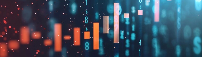Poster - Dynamic stock market chart illustration featuring vibrant colors and digital elements representing financial data trends.