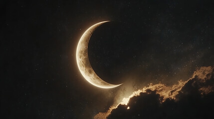 Wall Mural - black sky with a white crescent moon and stars in the background