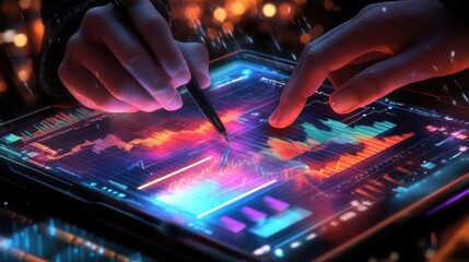 Poster - Hands Interacting with Digital Data Display on Modern Tablet Screen