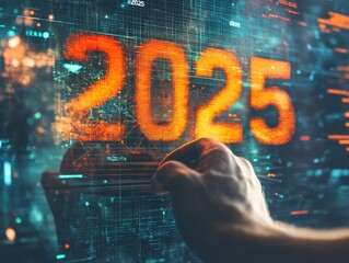 Poster - Interactive Futuristic Interface Displaying 2025 Year Technology Concept Digital Transformation