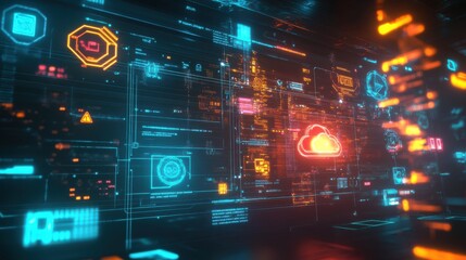 Poster - Futuristic Digital Technology Background with Data Visualization Elements