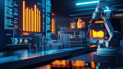 Poster - Advanced Robotic Arm in Modern Laboratory with Data Visualization
