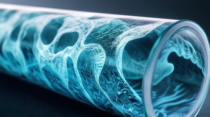 Poster - Abstract Glass Tube with Flowing Liquid Patterns and Vibrant Oceanic Colors on a Dark Background for Artistic and Conceptual Designs