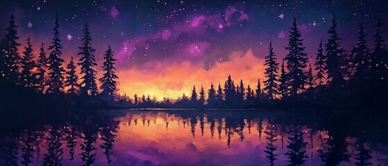 the northern lights' purple reflections in the night sky outside the city
