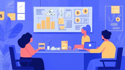 Poster - Business Meeting with Financial Charts and Currency in Office Setting