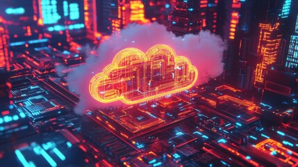 Poster - Vibrant Digital Cloud Computing Concept with Neon Effects