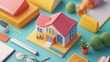 © caucul - Colorful 3D Render of a Miniature House with Surrounding Objects