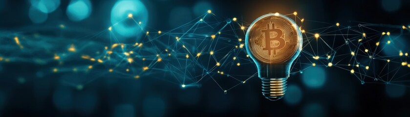 Poster - Creative Concept of a Light Bulb Shaped Bitcoin Symbolizing Innovation and Technology in the Cryptocurrency Market with Abstract Connections in a Digital Environment