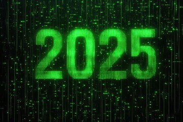 Aufkleber - Futuristic 2025 Digital Countdown Green Matrix Background Year New Technology Concept