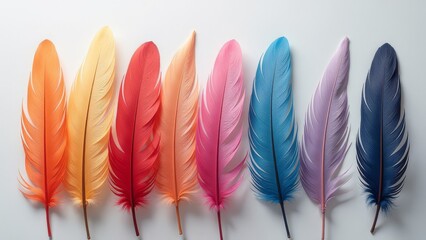 Poster - A colorful array of feathers with a blue feather in the middle
