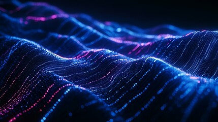 Wall Mural - Blue abstract technology data with holographic wavy lines, sleek and futuristic design for a street banner, showcasing digital elegance