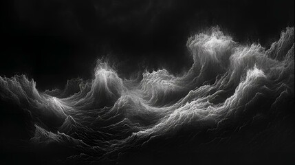 Wall Mural - Captivating abstract illustration featuring swirling midnight waves in deep black tones, evoking ethereal elegance and enigmatic artistry