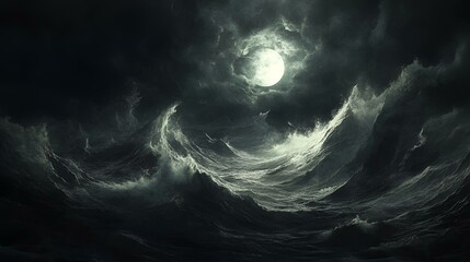 Wall Mural - Enigmatic swirling midnight waves in dark tones, abstract illustration exuding ethereal elegance, captivating the viewer with its artistic depth